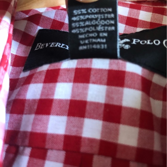Beverly Hills Polo Club Red and White Checked Casual Button Down Shirt Large - Picture 7 of 7